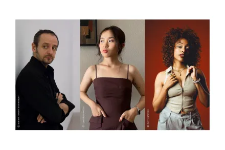 3 Fotos mit jeweils einer Person, ein Mann, zwei Frauen